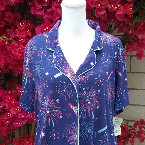 NEW Nite Nite Munki Munki Fireworks Pajama Top Knit XL Short Sleeve Button - Picture 4 of 4